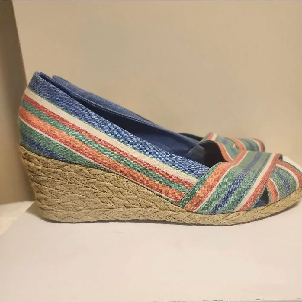 Lauren Ralph Lauren Cecelia Canvas Peep Toe Wedge Heel Espadrilles Sz. 8.5 $195